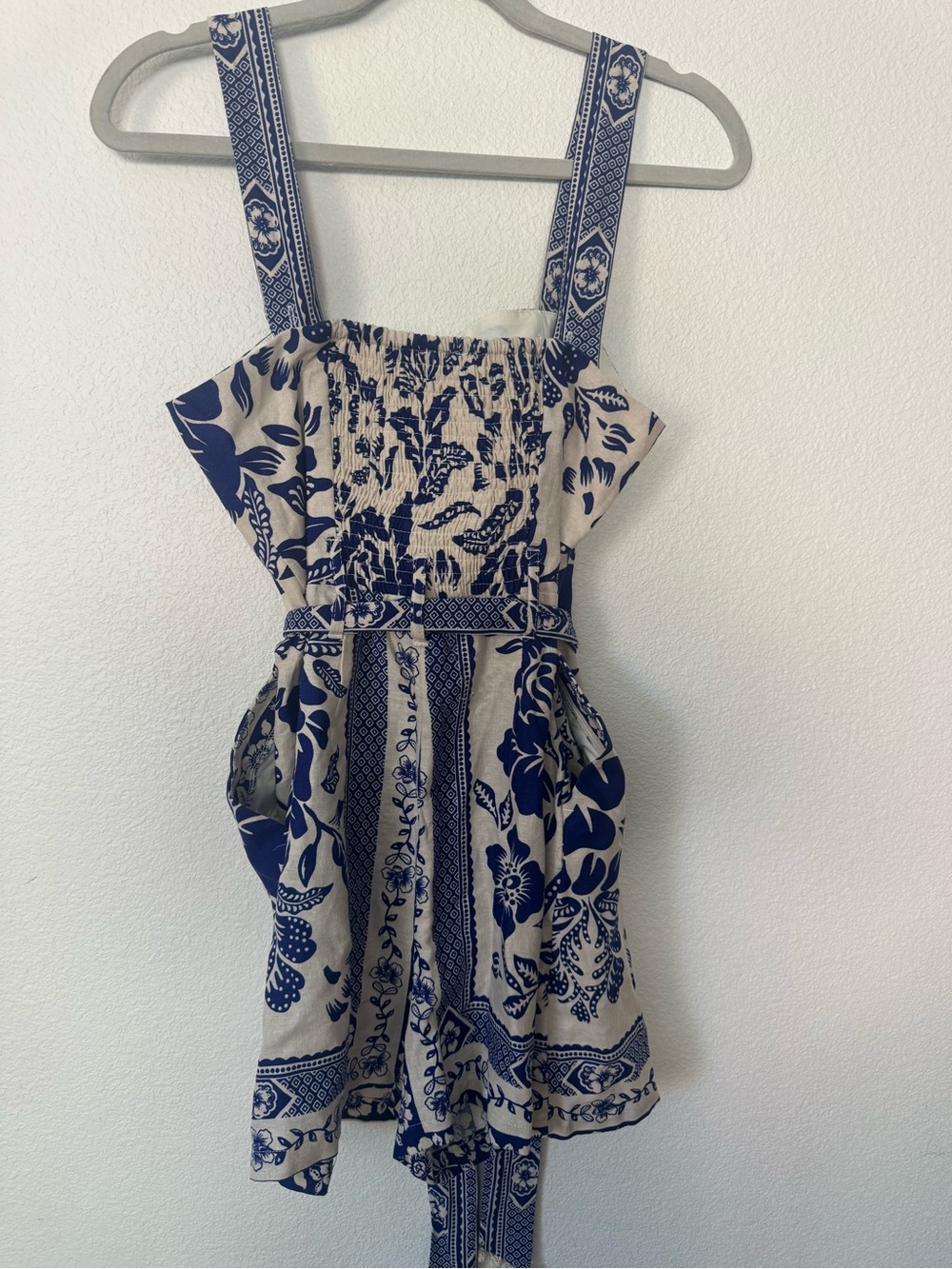 Rachel Zoe Cream and Navy Blue Floral Tie-Waist Romper - Picture 4 of 5